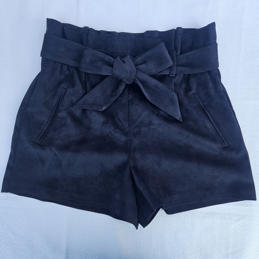 Zara trf collection paper bag waist faux suede high rise belted shorts Small